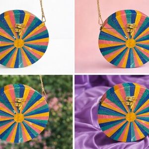 Round Rainbow Radial Clutch with Gold Hardware